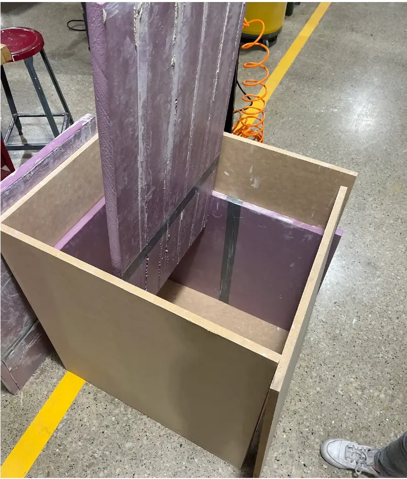 Formwork in progress with tube void formers in the workshop