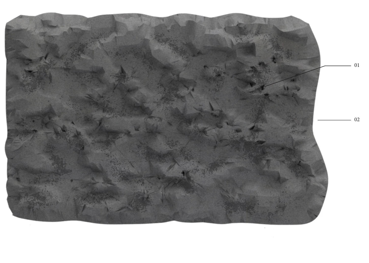 Relief drawing translating the weathered surface into design, with drawing notes