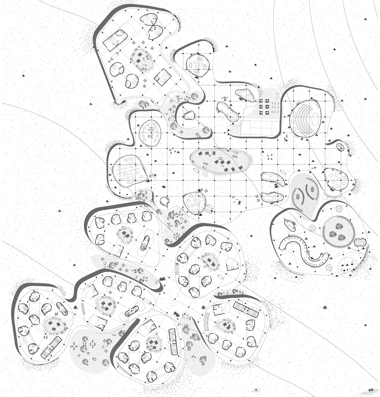 Campus plan showing the distributed buildings and courtyards