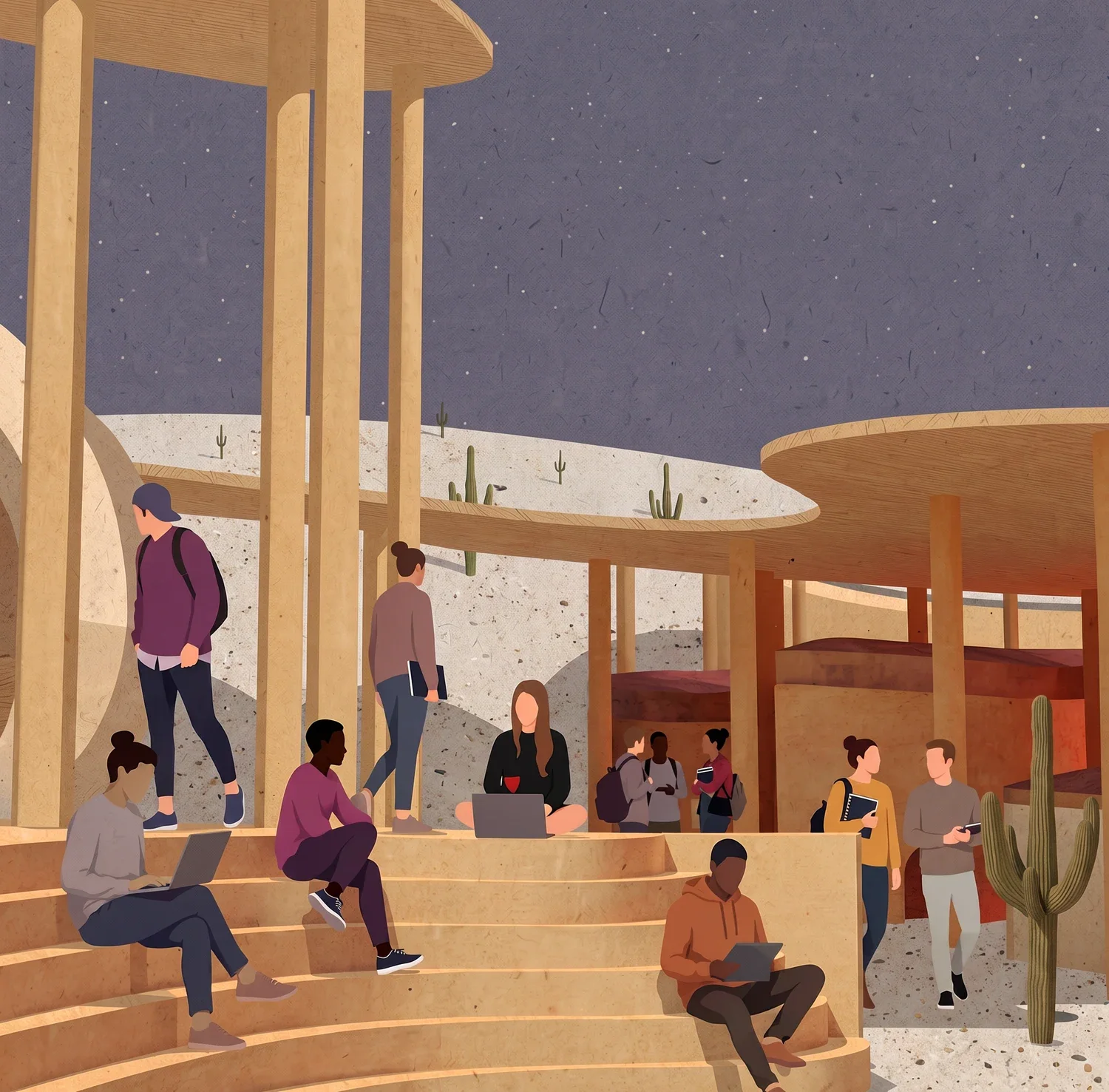 Render of a garden courtyard within the campus