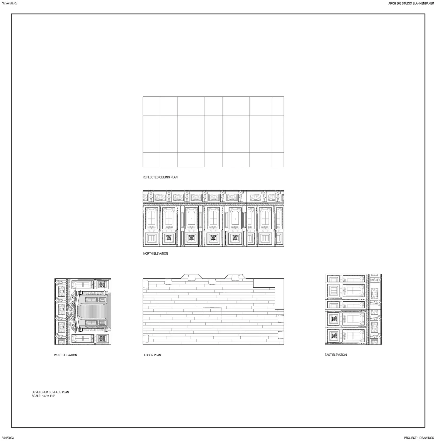 Developed surface drawing, the interior unrolled