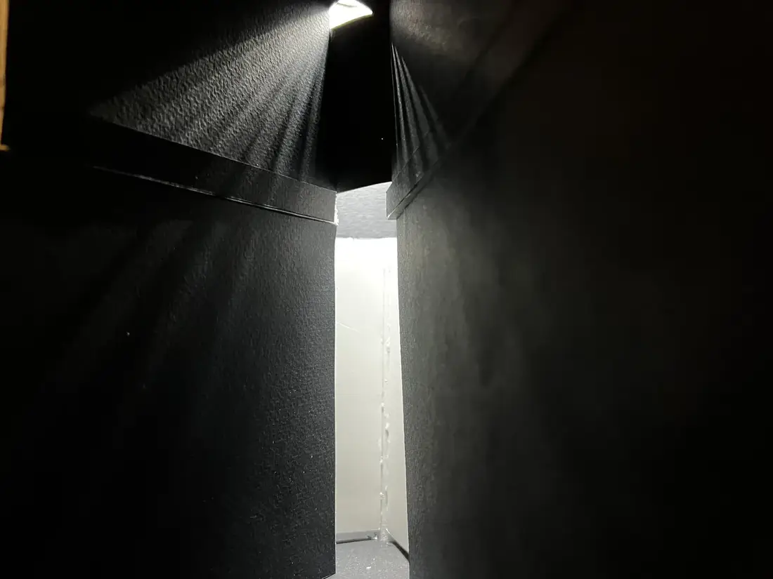 Model study of a light beam falling through a well