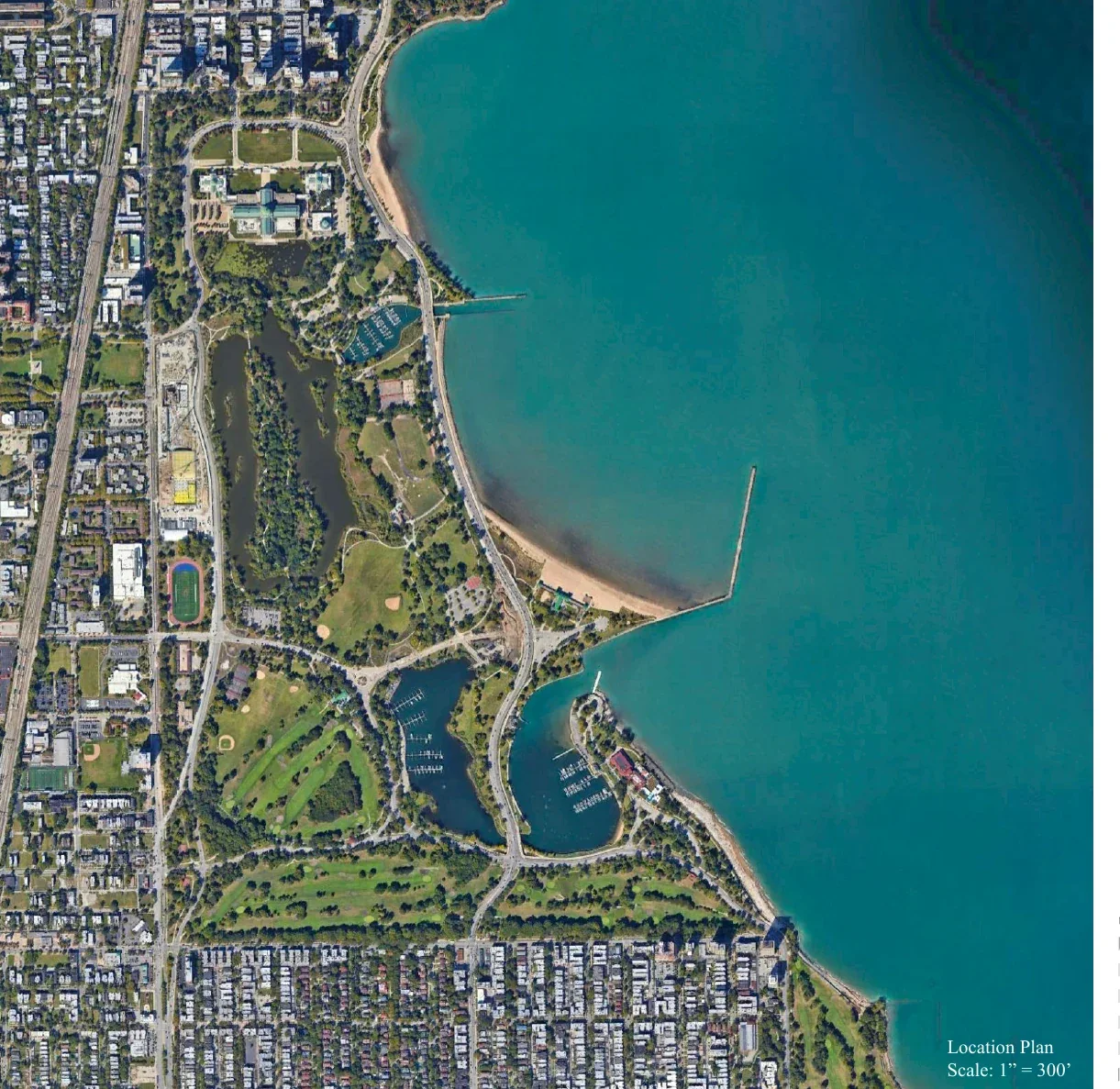 Location plan aerial, 1 inch = 300 feet