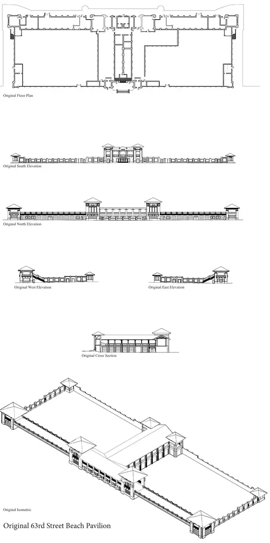 Drawings of the original 63rd Street Beach Pavilion