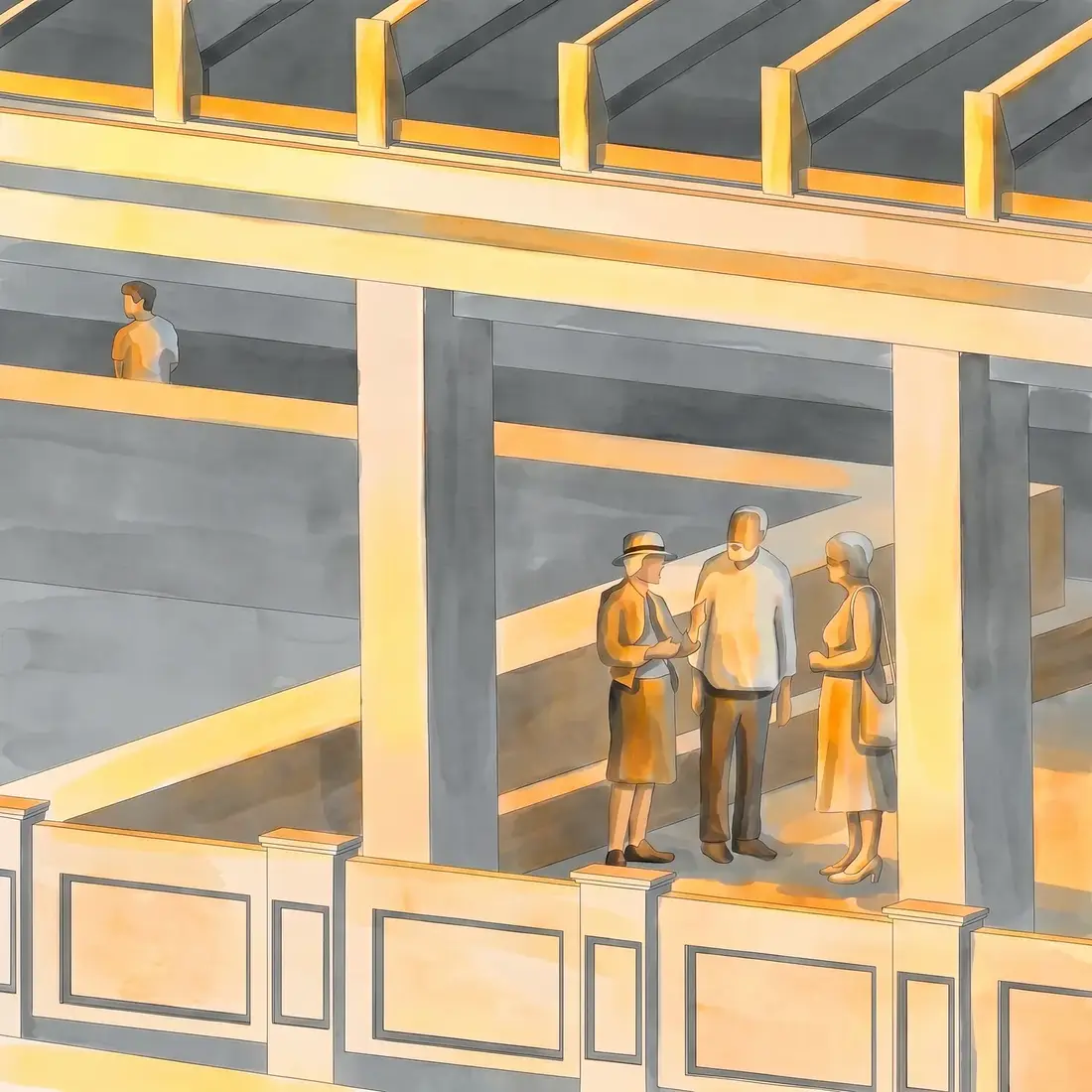 Render of the pool hall with swimmers and visitors