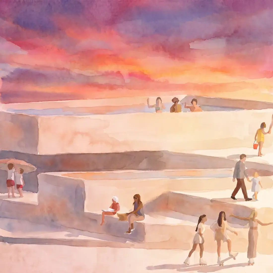 Render of the shoreline promenade at sunset