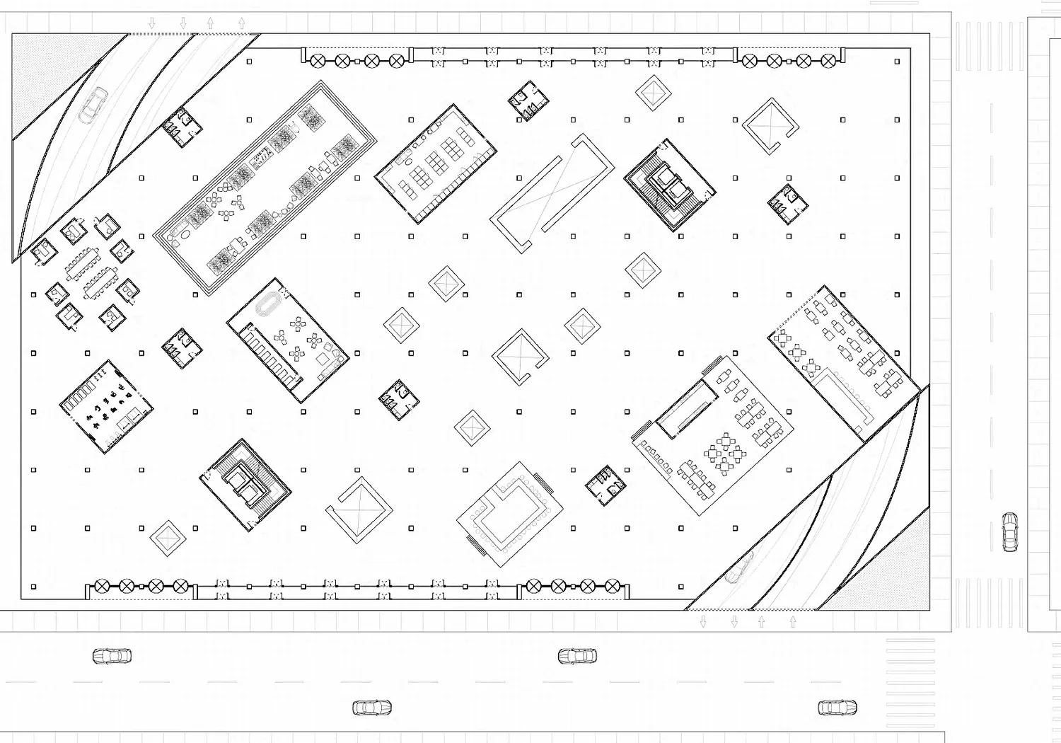 Ground floor plan with the public market at the core