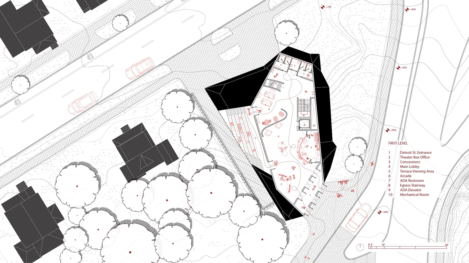 Ground level plan of the cinema