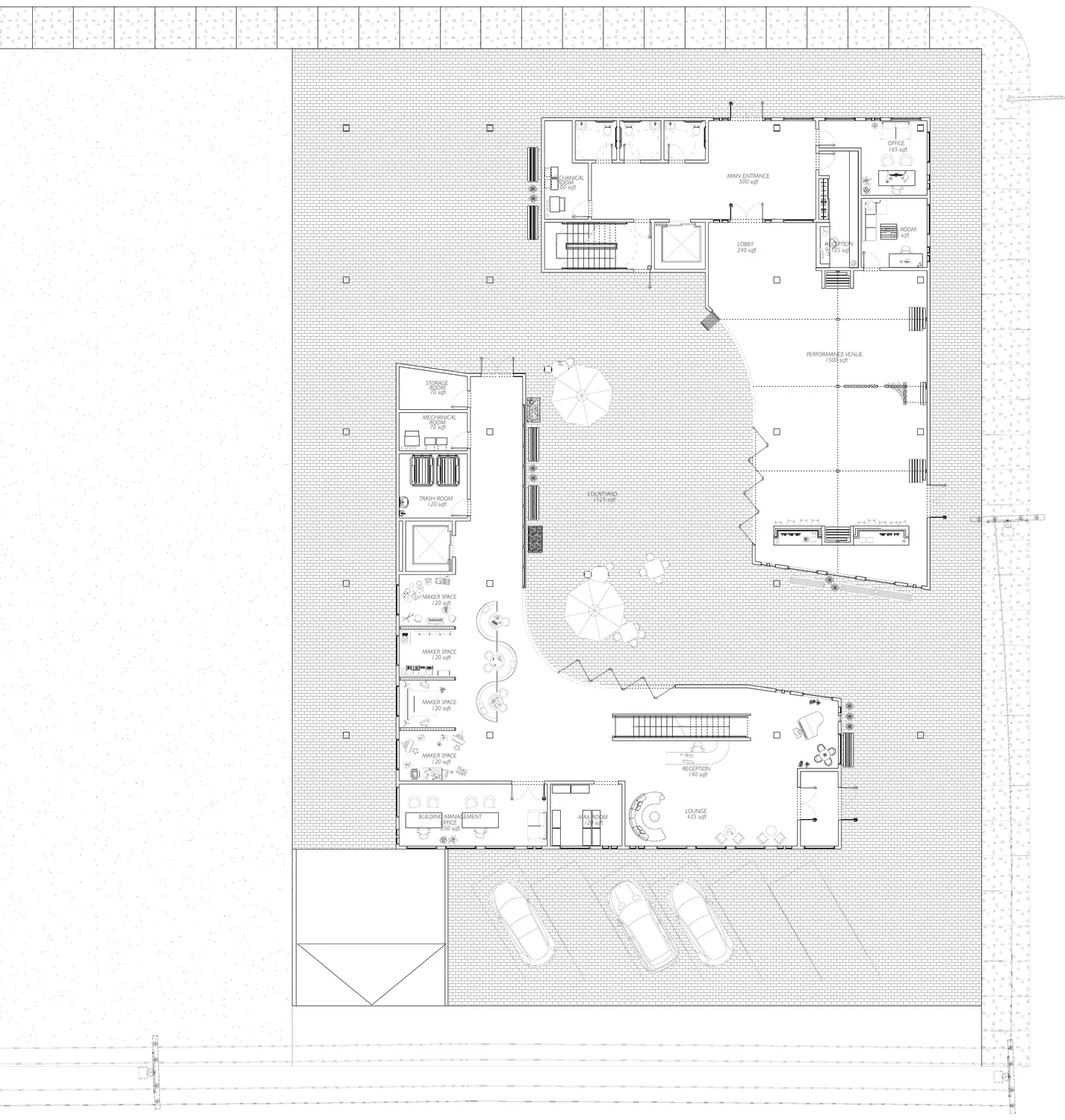 Ground floor plan with courtyard and performance venue